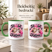 Herzbotschaft Katzen Tasse – Ich mag halt Katzen – Süße Kaffeetasse mit zwei Katzenbabys, Herzen und Pfoten – Geschenk für Katzenliebhaber, Katzenmama, Frauen und Freundin – 330 ml