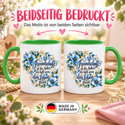 Herzbotschaft Freundschaft Tasse – Freundschaft ist der Anker, der hält, wenn das Leben stürmt – Kaffeetasse mit blauen Blumen und Herzen – Geschenk für beste Freundin, Freund, BFF und Lieblingsmensch – 330 ml