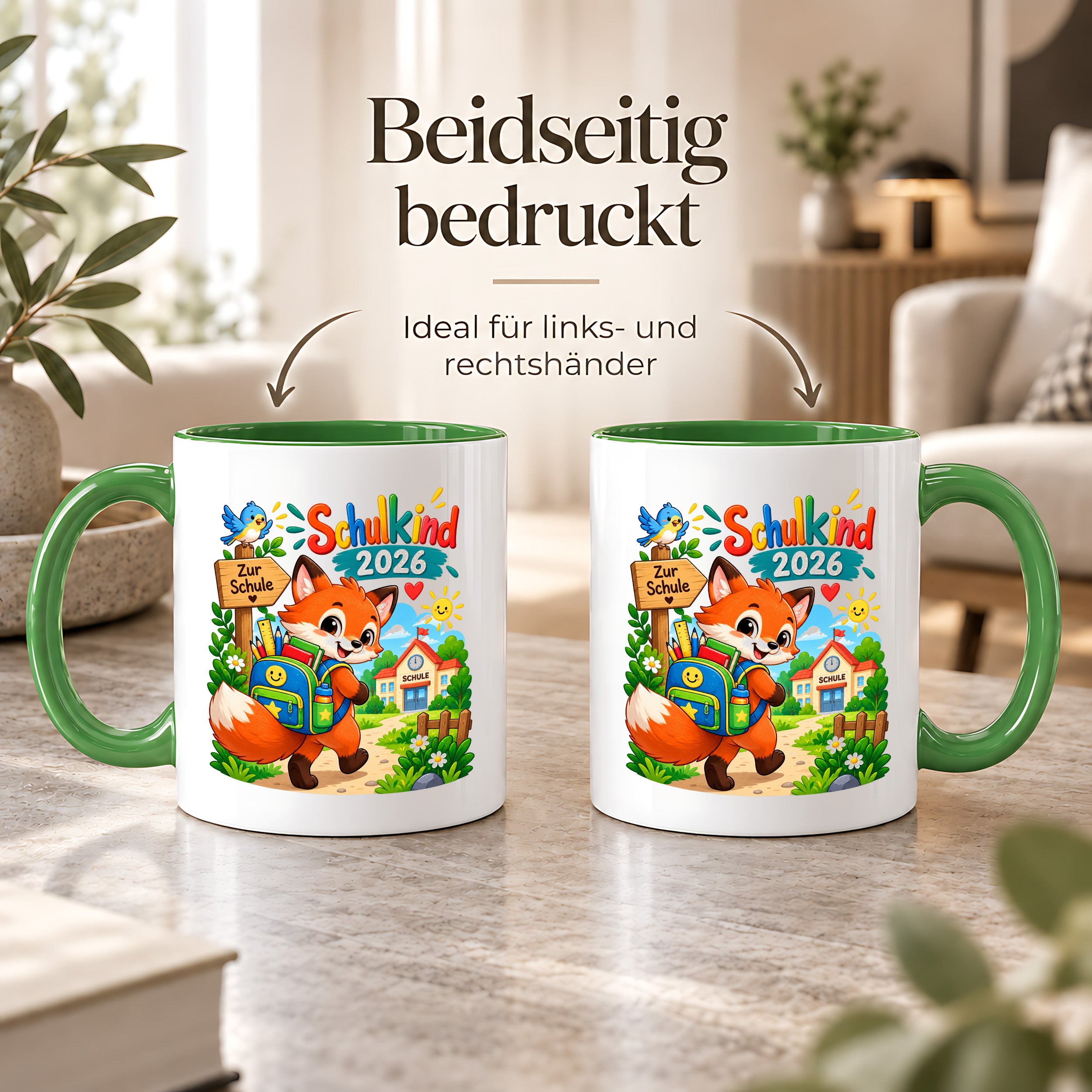 Schulkind 2026 Tasse Fuchs Einschulung Geschenk 330 ml Keramiktasse Schulanfang 1. Schultag Schultüte Mädchen Jungen