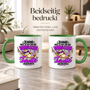 Herzbotschaft Verrückte Tante Tasse – Jemand muss ja den Job der verrückten Tante übernehmen – Lustige Kaffeetasse 330 ml mit Faultier Motiv – Geschenk für Tante, Lieblingstante, Schwester und Schwägerin – Originelle Spruchtasse mit Humor