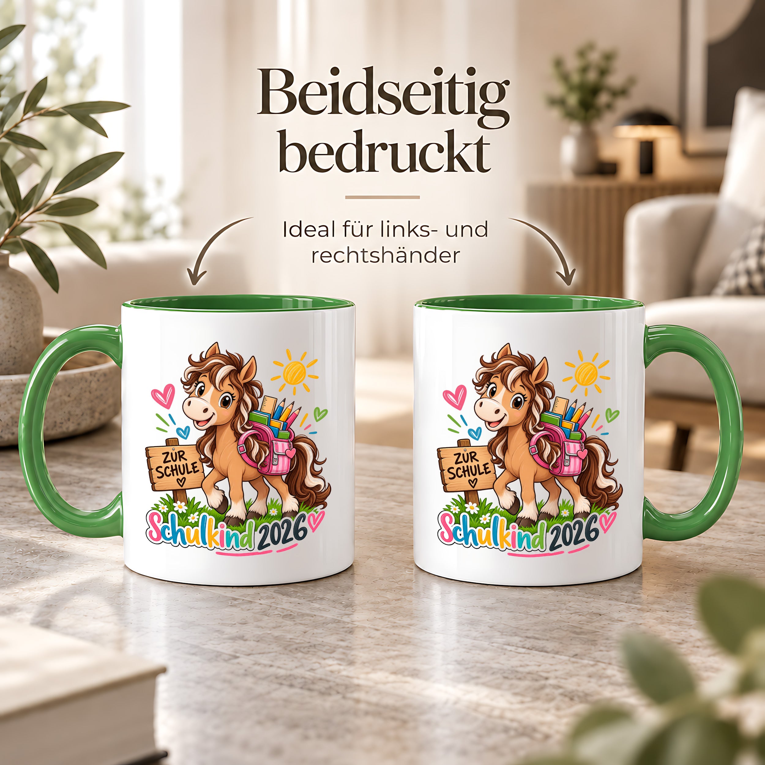Schulkind 2026 Tasse Pferd Einschulung Geschenk 330 ml Keramiktasse für Mädchen Jungen Schulanfang 1. Schultag
