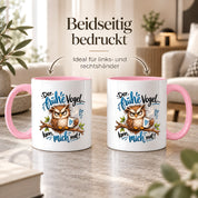 Herzbotschaft Eulen Tasse – Der frühe Vogel kann mich mal – Lustige Kaffeetasse mit mürrischer Eule und Kaffee – Geschenk für Morgenmuffel, Langschläfer, Kaffeeliebhaber, Kollegen und Freunde – 330 ml