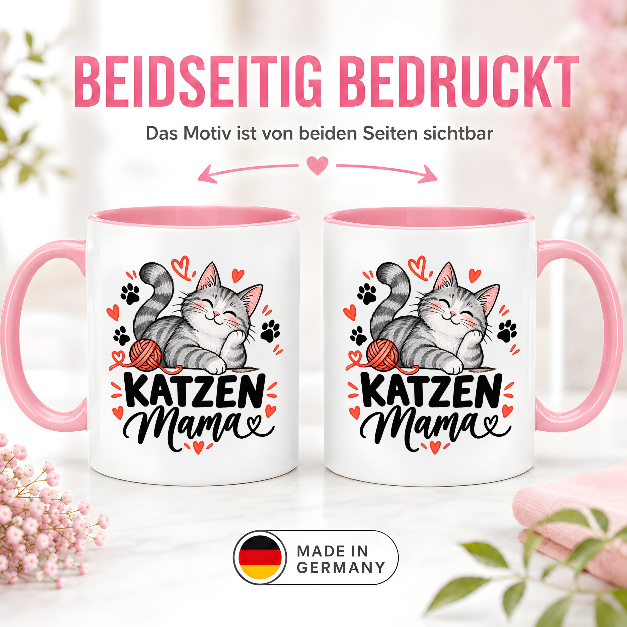 Katzen Mama Tasse Geschenk 330 ml Keramiktasse für Katzenliebhaber Katzenfreundin Geburtstag Weihnachten