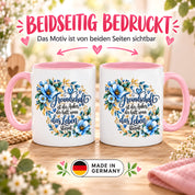 Herzbotschaft Freundschaft Tasse – Freundschaft ist der Anker, der hält, wenn das Leben stürmt – Kaffeetasse mit blauen Blumen und Herzen – Geschenk für beste Freundin, Freund, BFF und Lieblingsmensch – 330 ml