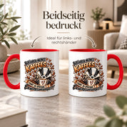 Herzbotschaft Dachs Tasse – Berühren meines Kaffees führt zu spontaner Erwerbsunfähigkeit – Lustige Kaffeetasse mit frechem Dachs Motiv – Geschenk für Kaffeeliebhaber, Kollegen und Büro – 330 ml