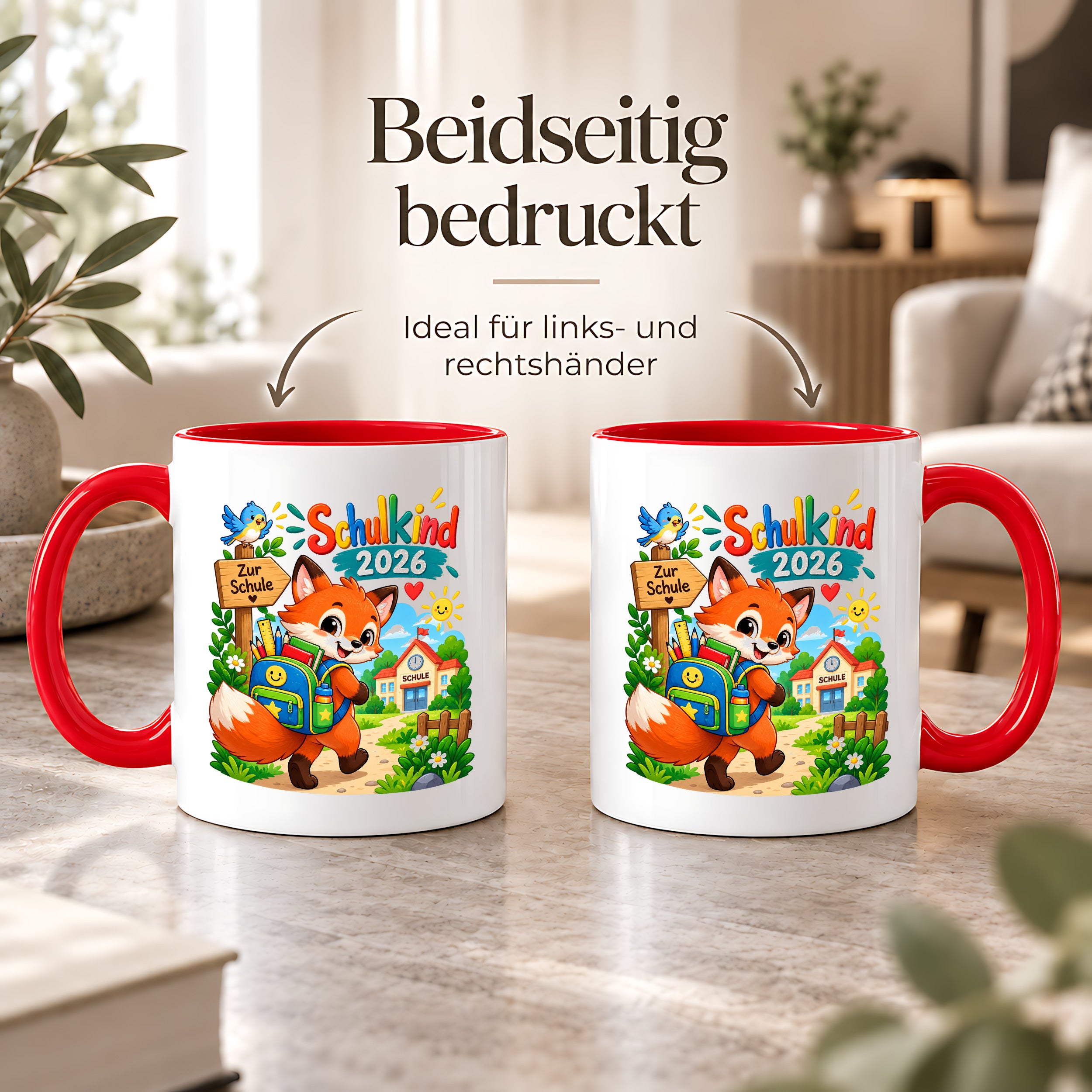 Schulkind 2026 Tasse Fuchs Einschulung Geschenk 330 ml Keramiktasse Schulanfang 1. Schultag Schultüte Mädchen Jungen