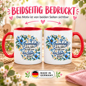 Herzbotschaft Freundschaft Tasse – Freundschaft ist der Anker, der hält, wenn das Leben stürmt – Kaffeetasse mit blauen Blumen und Herzen – Geschenk für beste Freundin, Freund, BFF und Lieblingsmensch – 330 ml