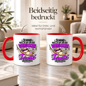 Herzbotschaft Verrückte Tante Tasse – Jemand muss ja den Job der verrückten Tante übernehmen – Lustige Kaffeetasse 330 ml mit Faultier Motiv – Geschenk für Tante, Lieblingstante, Schwester und Schwägerin – Originelle Spruchtasse mit Humor