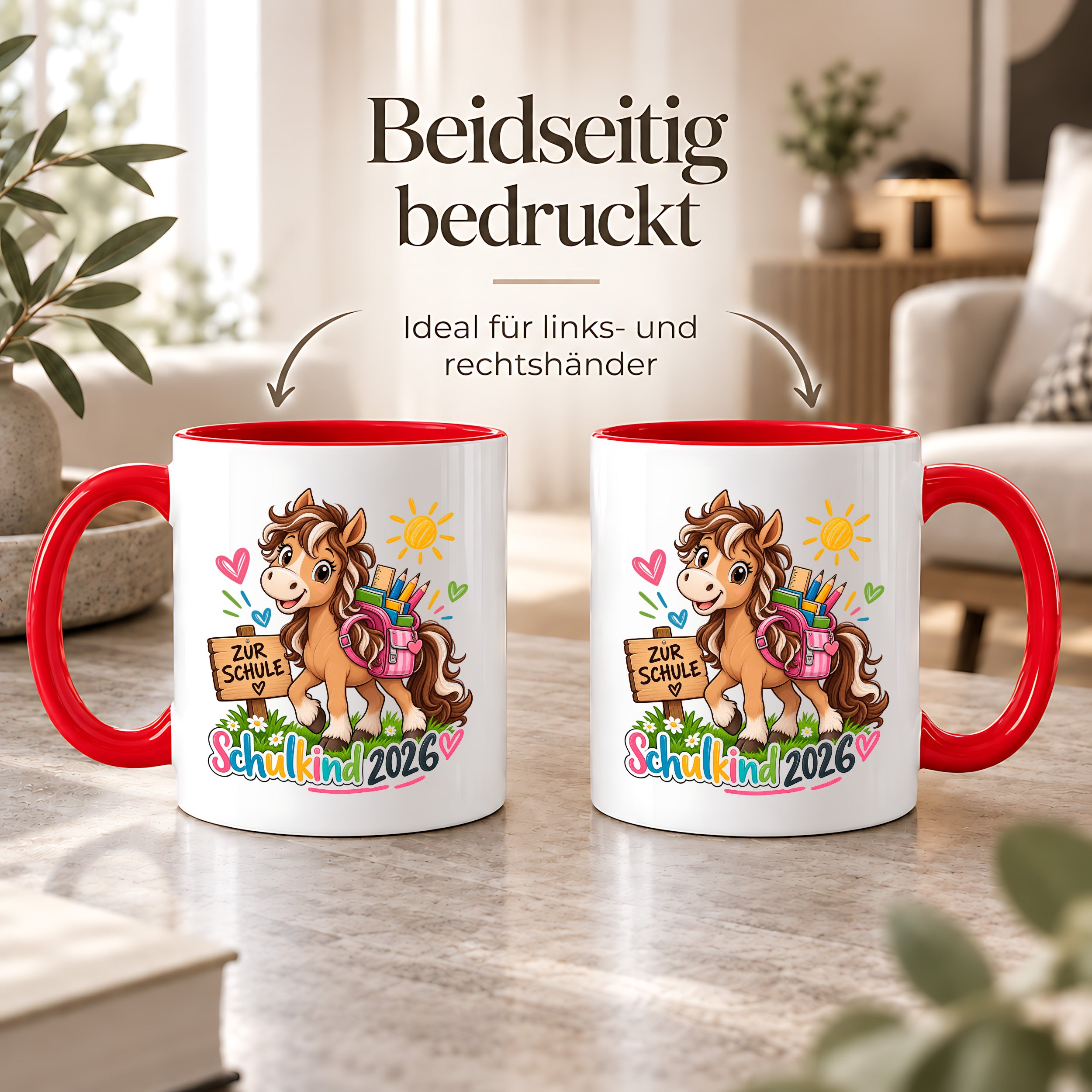 Schulkind 2026 Tasse Pferd Einschulung Geschenk 330 ml Keramiktasse für Mädchen Jungen Schulanfang 1. Schultag