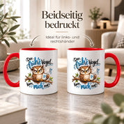Herzbotschaft Eulen Tasse – Der frühe Vogel kann mich mal – Lustige Kaffeetasse mit mürrischer Eule und Kaffee – Geschenk für Morgenmuffel, Langschläfer, Kaffeeliebhaber, Kollegen und Freunde – 330 ml