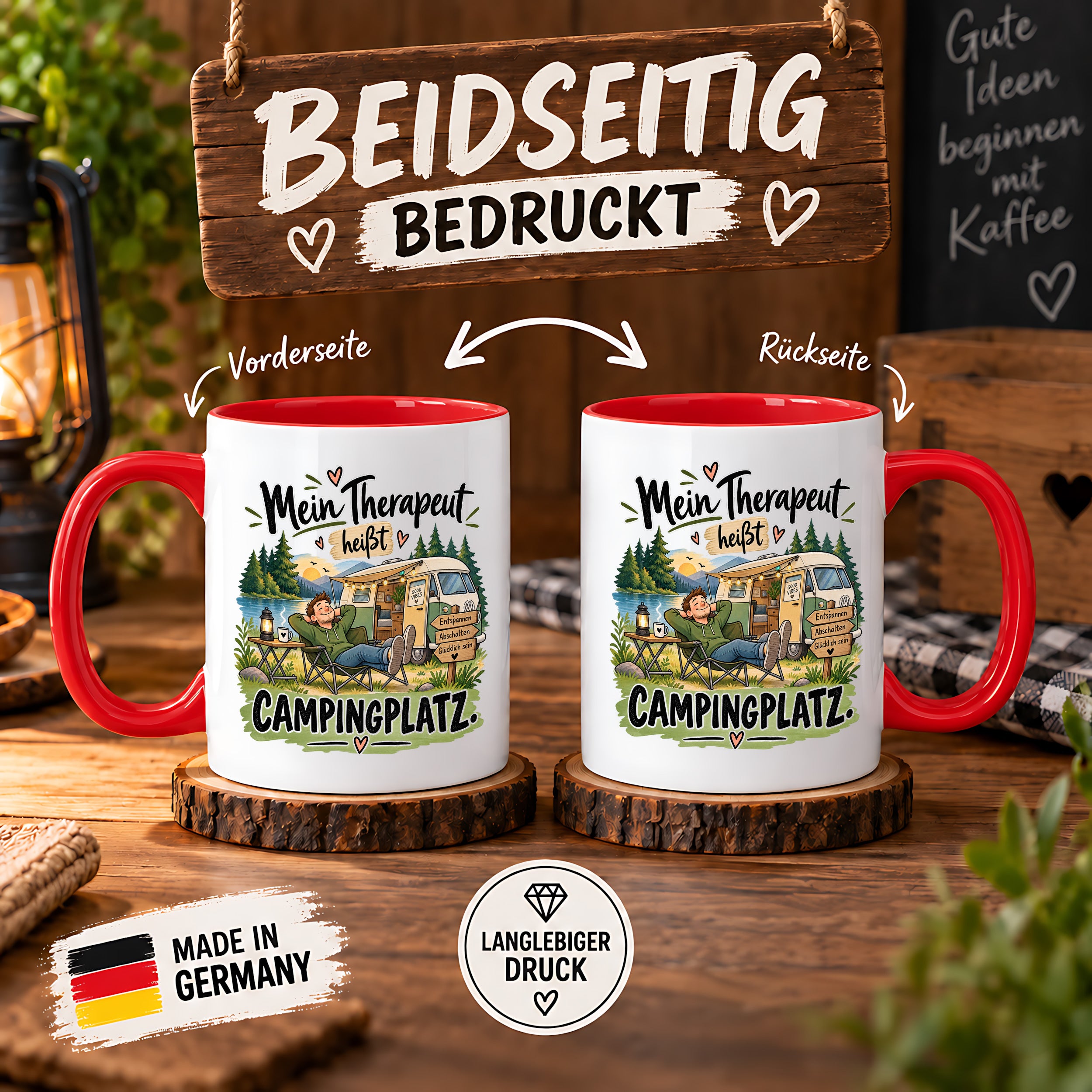 Camping Tasse Mein Therapeut heißt Campingplatz 330 ml Geschenk Camper Wohnmobil Campingfan Geburtstag Weihnachten