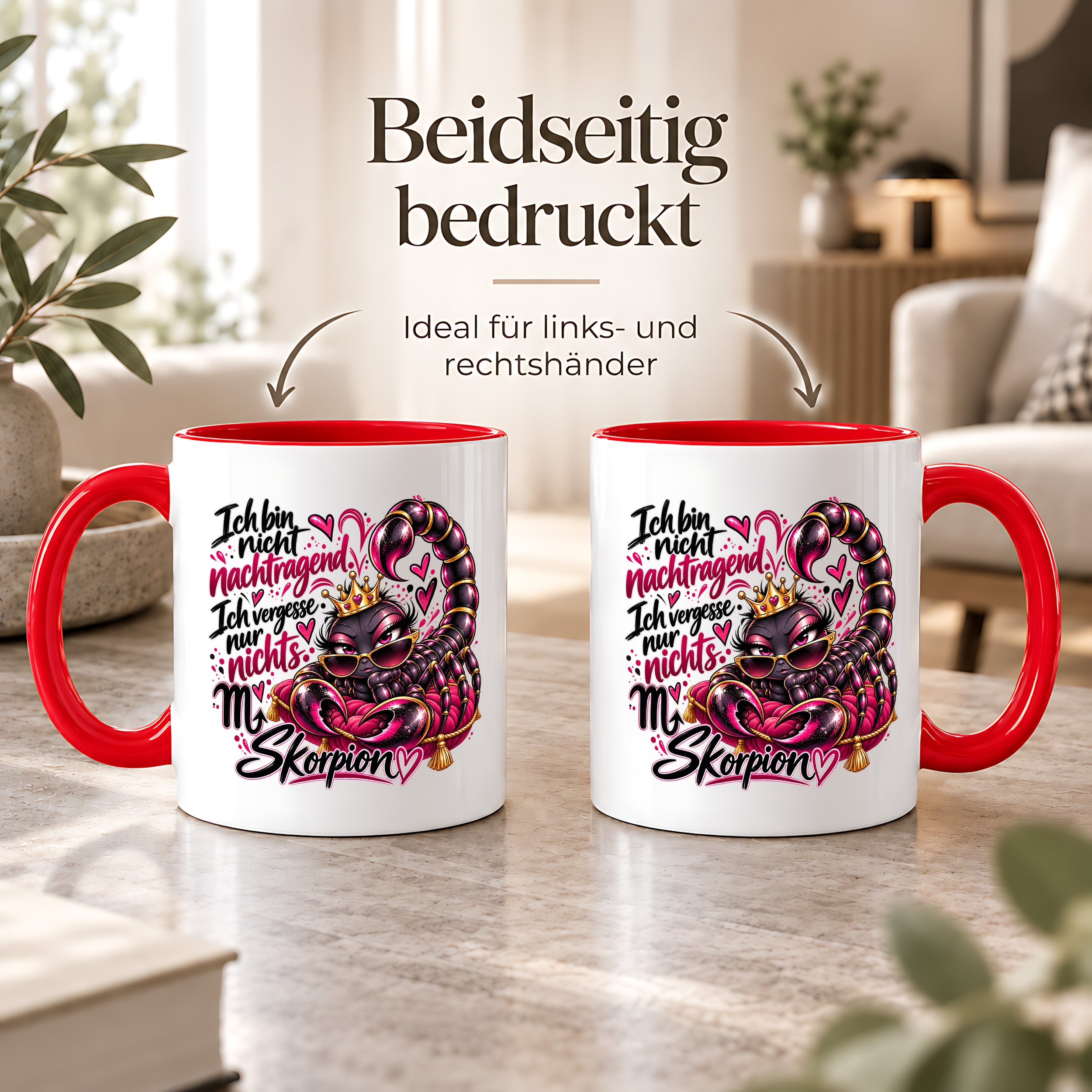 Herzbotschaft Skorpion Tasse – Ich bin nicht nachtragend, ich vergesse nur nichts – Lustige Sternzeichen Tasse mit Skorpion Motiv – Geschenk für Frauen, Freundin und Skorpion Geborene – 330 ml