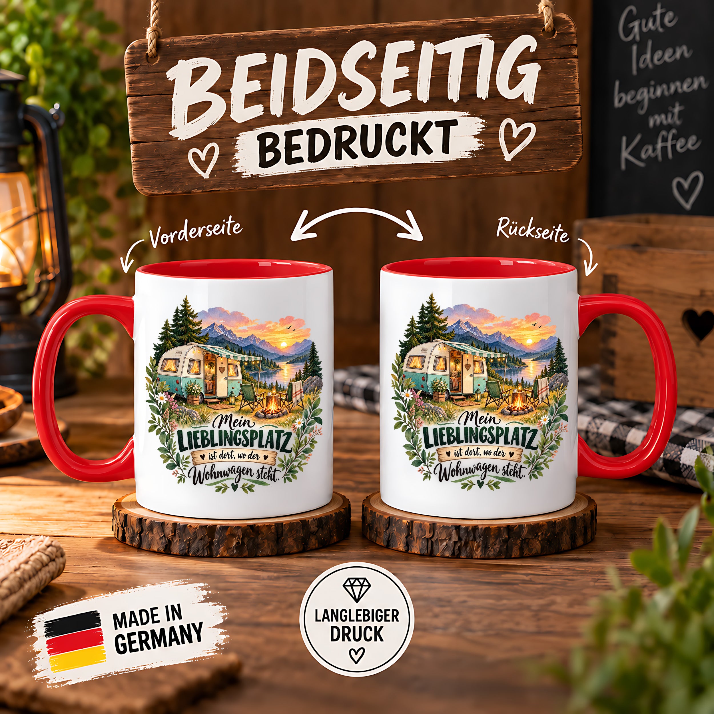 Tasse Wohnwagen Camping Geschenk Lieblingsplatz Camper Kaffeetasse Campingfreunde Wohnmobil Urlaub Geburtstag Weihnachten 330 ml