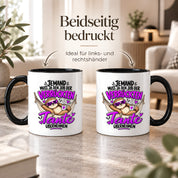 Herzbotschaft Verrückte Tante Tasse – Jemand muss ja den Job der verrückten Tante übernehmen – Lustige Kaffeetasse 330 ml mit Faultier Motiv – Geschenk für Tante, Lieblingstante, Schwester und Schwägerin – Originelle Spruchtasse mit Humor