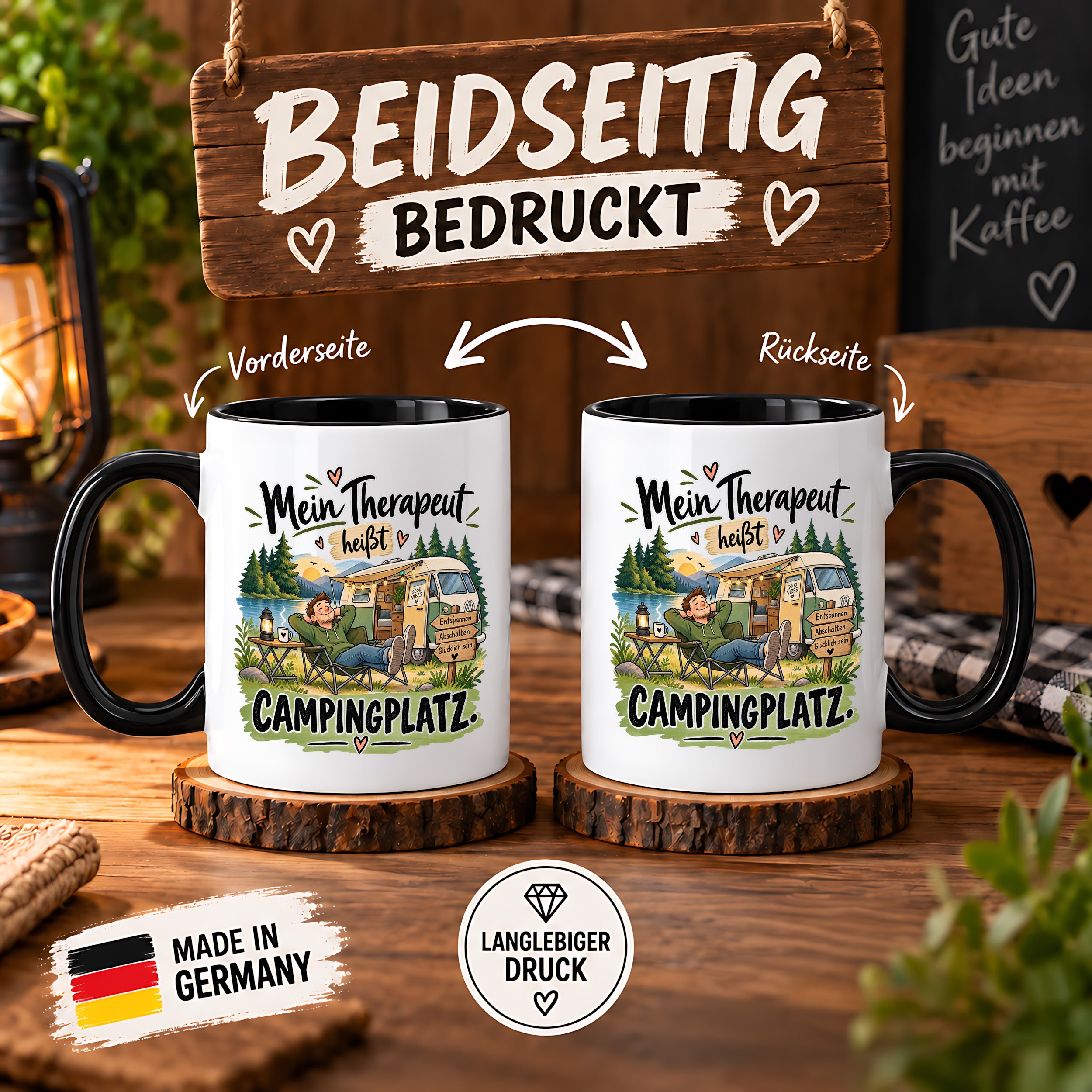 Camping Tasse Mein Therapeut heißt Campingplatz 330 ml Geschenk Camper Wohnmobil Campingfan Geburtstag Weihnachten