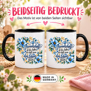 Herzbotschaft Freundschaft Tasse – Freundschaft ist der Anker, der hält, wenn das Leben stürmt – Kaffeetasse mit blauen Blumen und Herzen – Geschenk für beste Freundin, Freund, BFF und Lieblingsmensch – 330 ml