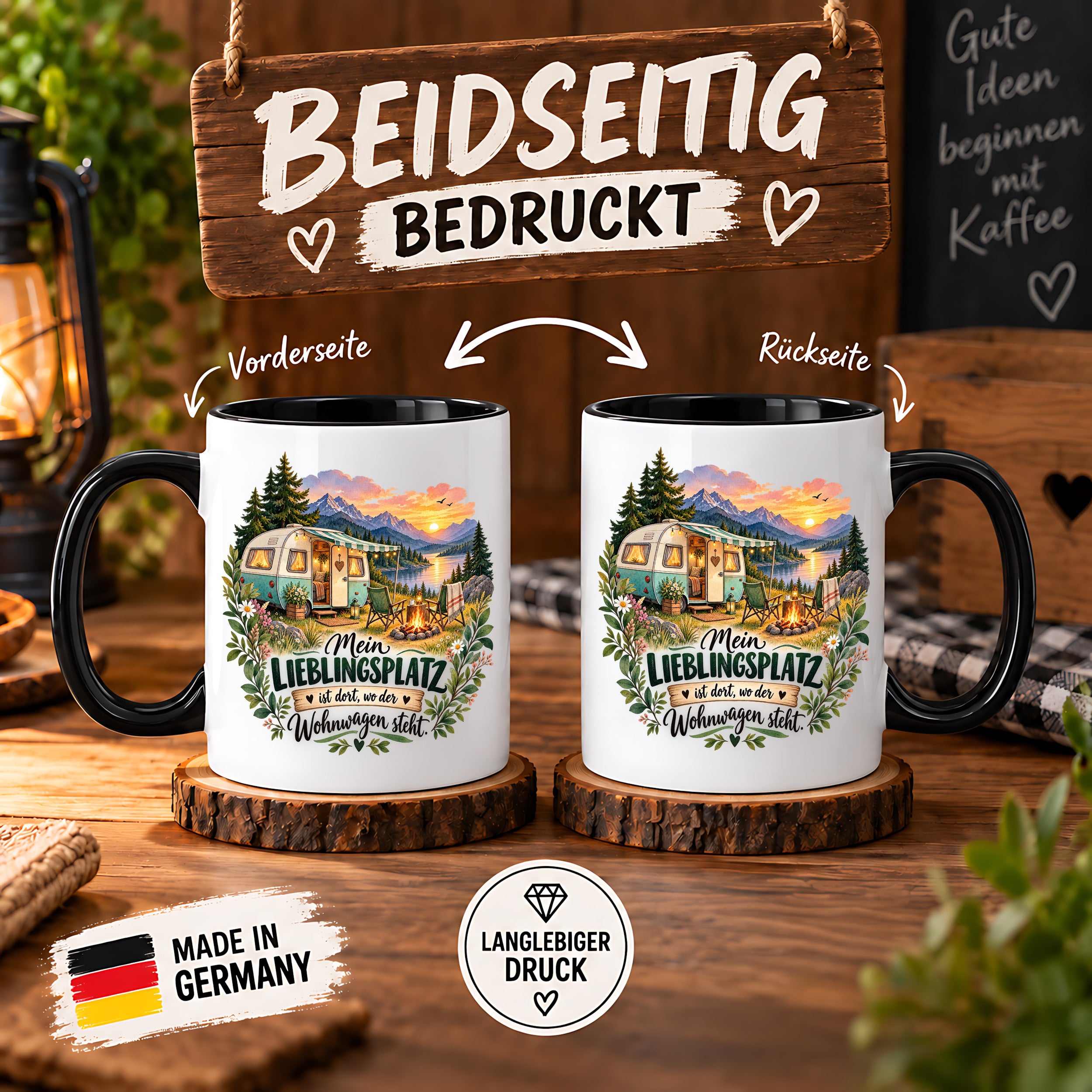 Tasse Wohnwagen Camping Geschenk Lieblingsplatz Camper Kaffeetasse Campingfreunde Wohnmobil Urlaub Geburtstag Weihnachten 330 ml