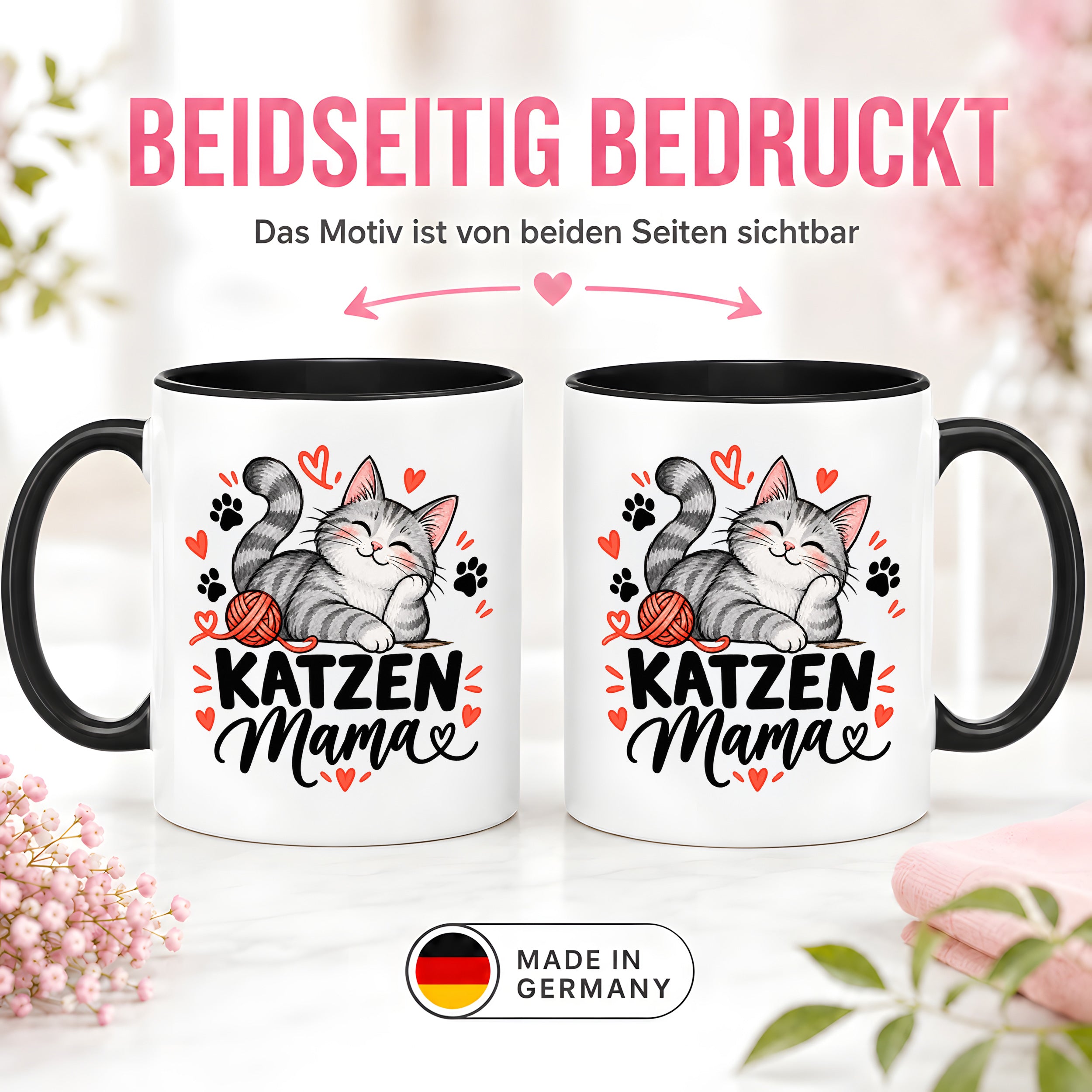 Katzen Mama Tasse Geschenk 330 ml Keramiktasse für Katzenliebhaber Katzenfreundin Geburtstag Weihnachten