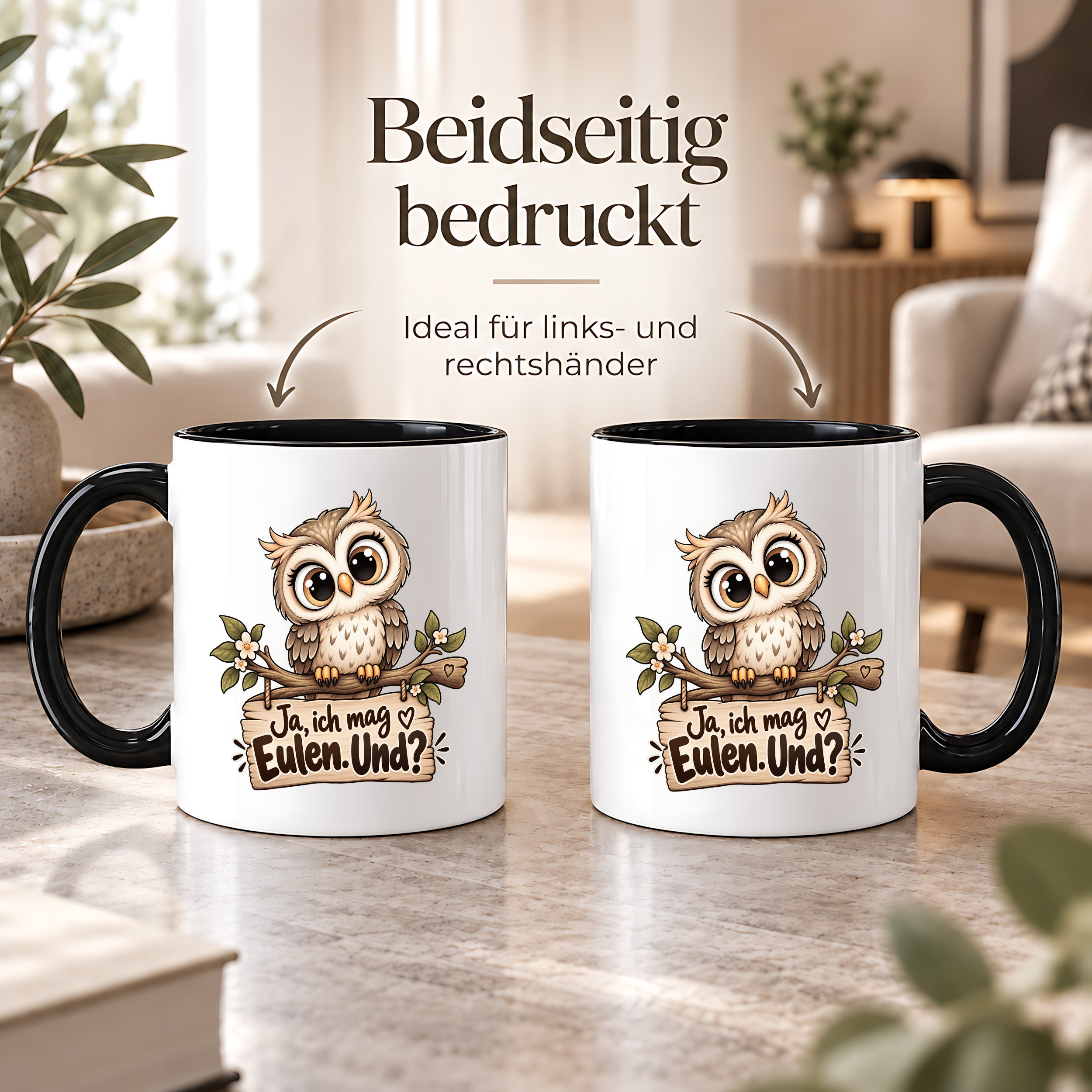 Tasse Eulenfan lustiger Spruch Ja ich mag Eulen Geschenk für Eulenliebhaber Freundin Kollegin Geburtstag Weihnachten 330 ml