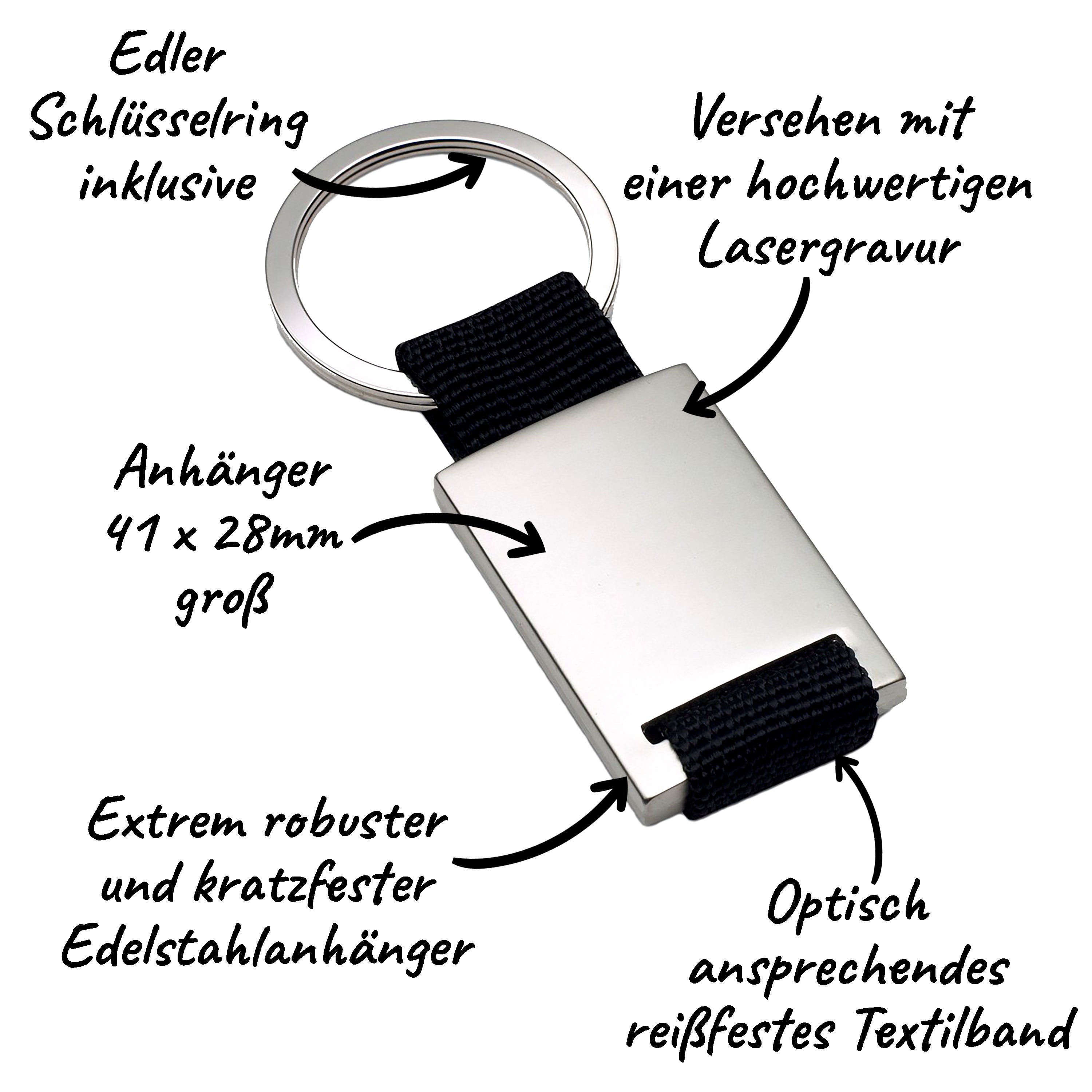 Edelstahl Schlüsselanhänger mit Textilband | Abitur geschafft! | Schlüsselanhänger zum Abiturabschluss