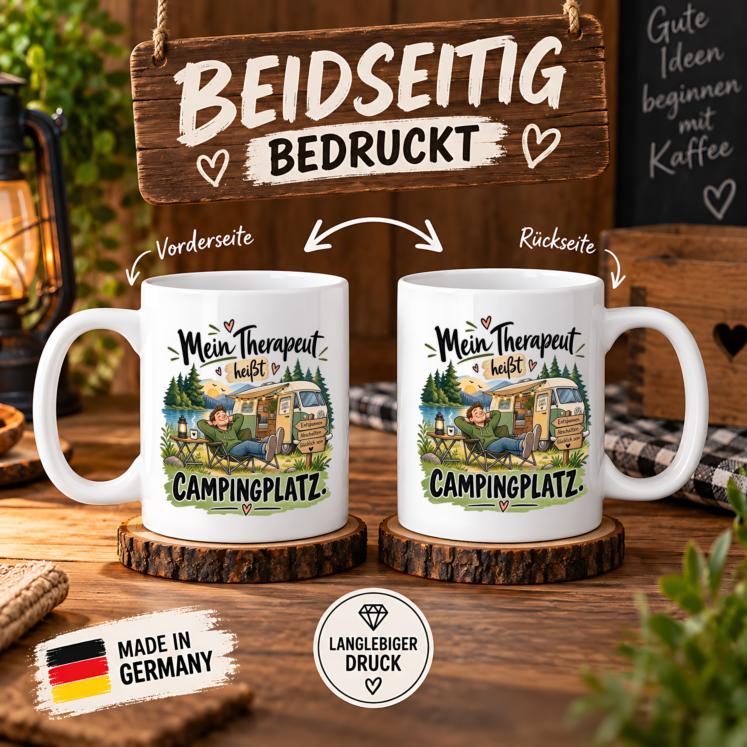 Camping Tasse Mein Therapeut heißt Campingplatz 330 ml Geschenk Camper Wohnmobil Campingfan Geburtstag Weihnachten