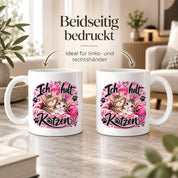 Herzbotschaft Katzen Tasse – Ich mag halt Katzen – Süße Kaffeetasse mit zwei Katzenbabys, Herzen und Pfoten – Geschenk für Katzenliebhaber, Katzenmama, Frauen und Freundin – 330 ml