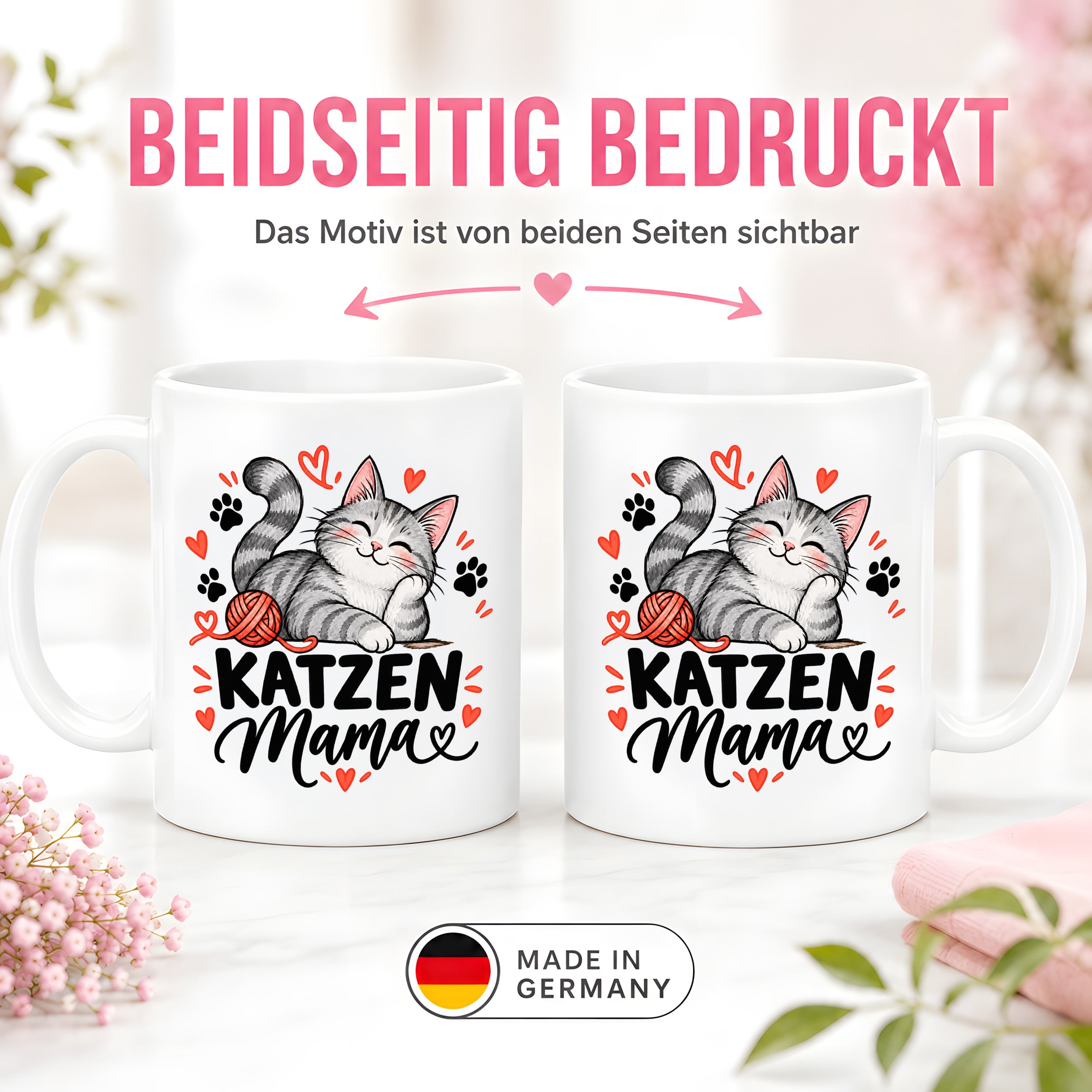 Katzen Mama Tasse Geschenk 330 ml Keramiktasse für Katzenliebhaber Katzenfreundin Geburtstag Weihnachten