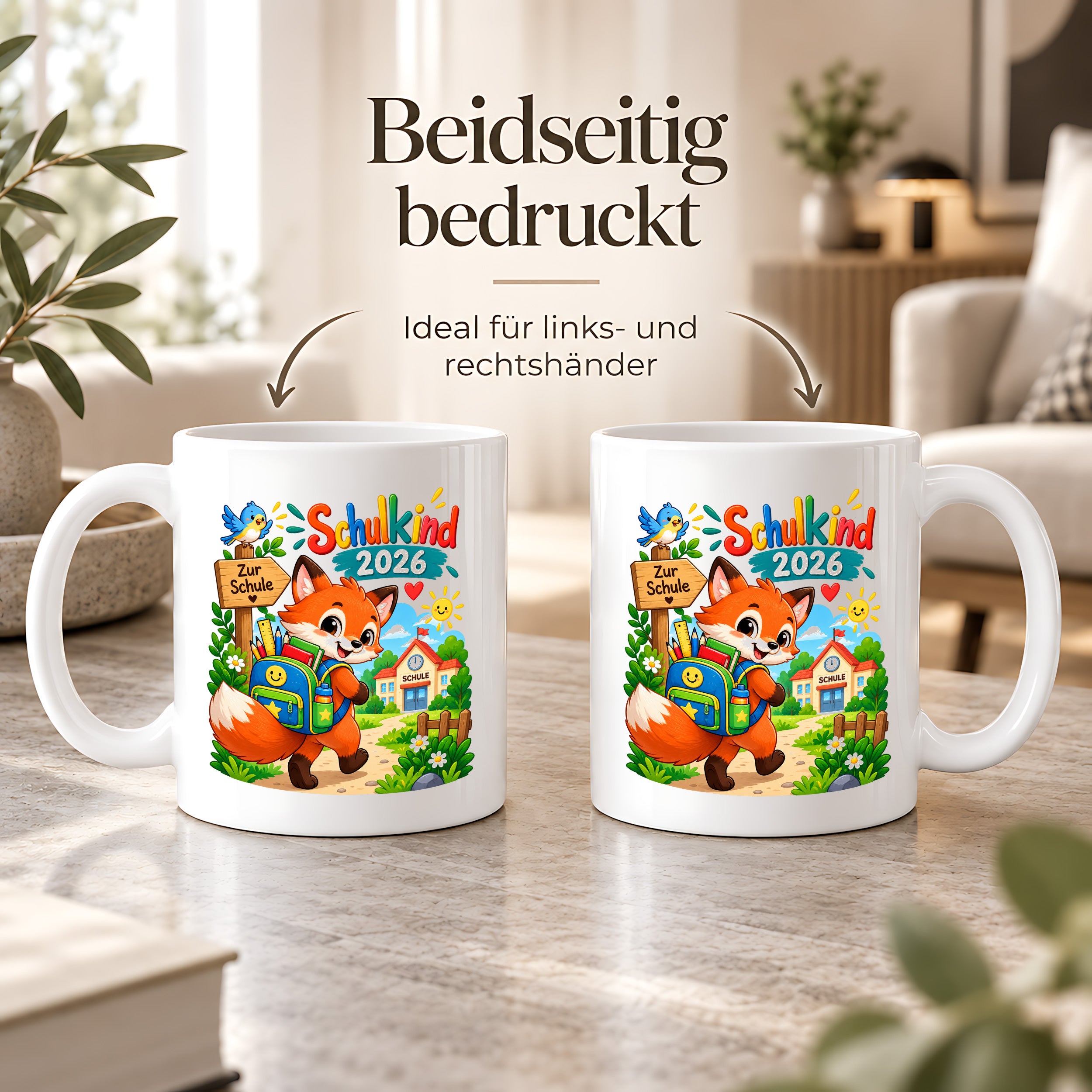 Schulkind 2026 Tasse Fuchs Einschulung Geschenk 330 ml Keramiktasse Schulanfang 1. Schultag Schultüte Mädchen Jungen
