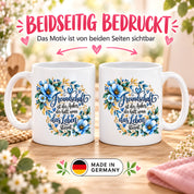 Herzbotschaft Freundschaft Tasse – Freundschaft ist der Anker, der hält, wenn das Leben stürmt – Kaffeetasse mit blauen Blumen und Herzen – Geschenk für beste Freundin, Freund, BFF und Lieblingsmensch – 330 ml