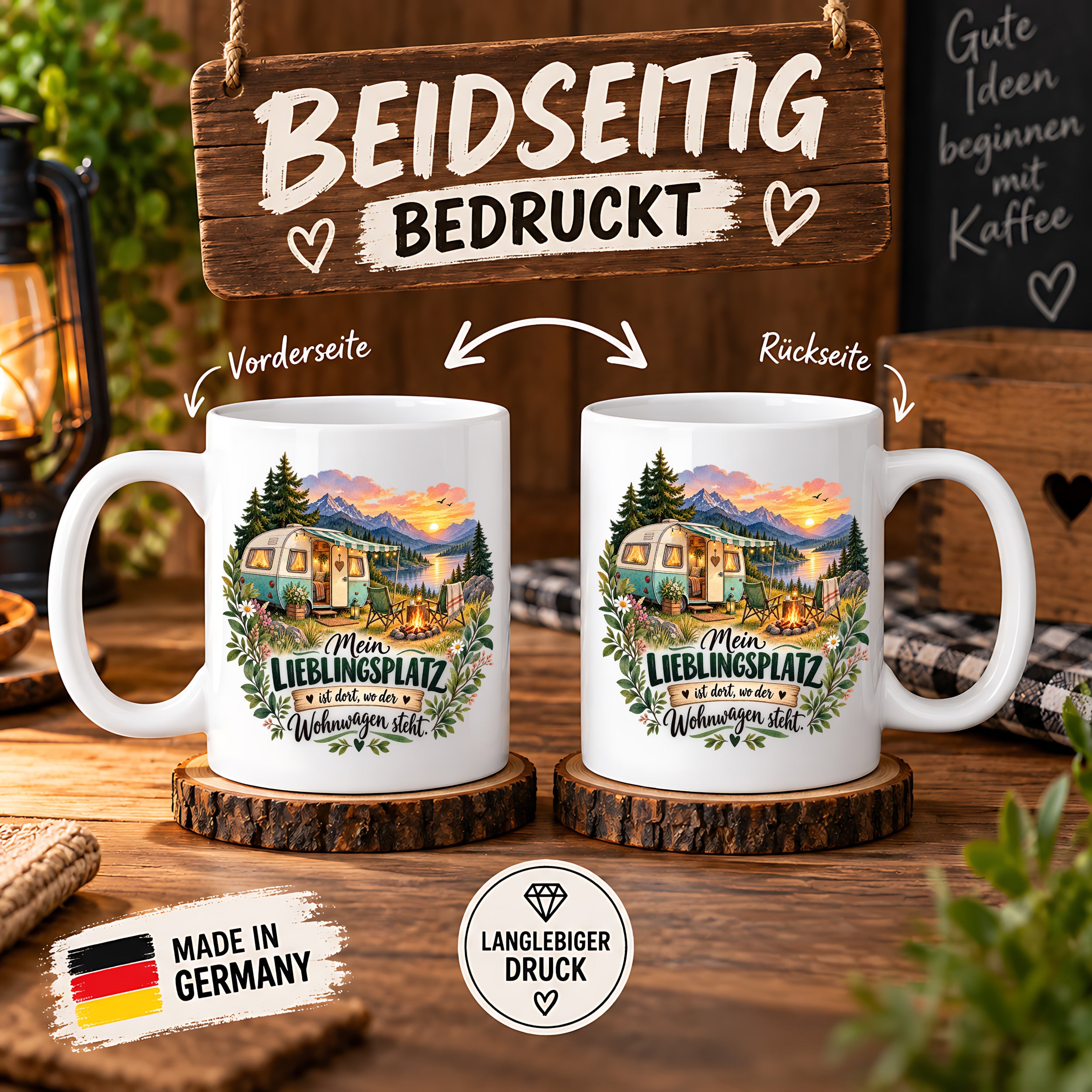 Tasse Wohnwagen Camping Geschenk Lieblingsplatz Camper Kaffeetasse Campingfreunde Wohnmobil Urlaub Geburtstag Weihnachten 330 ml
