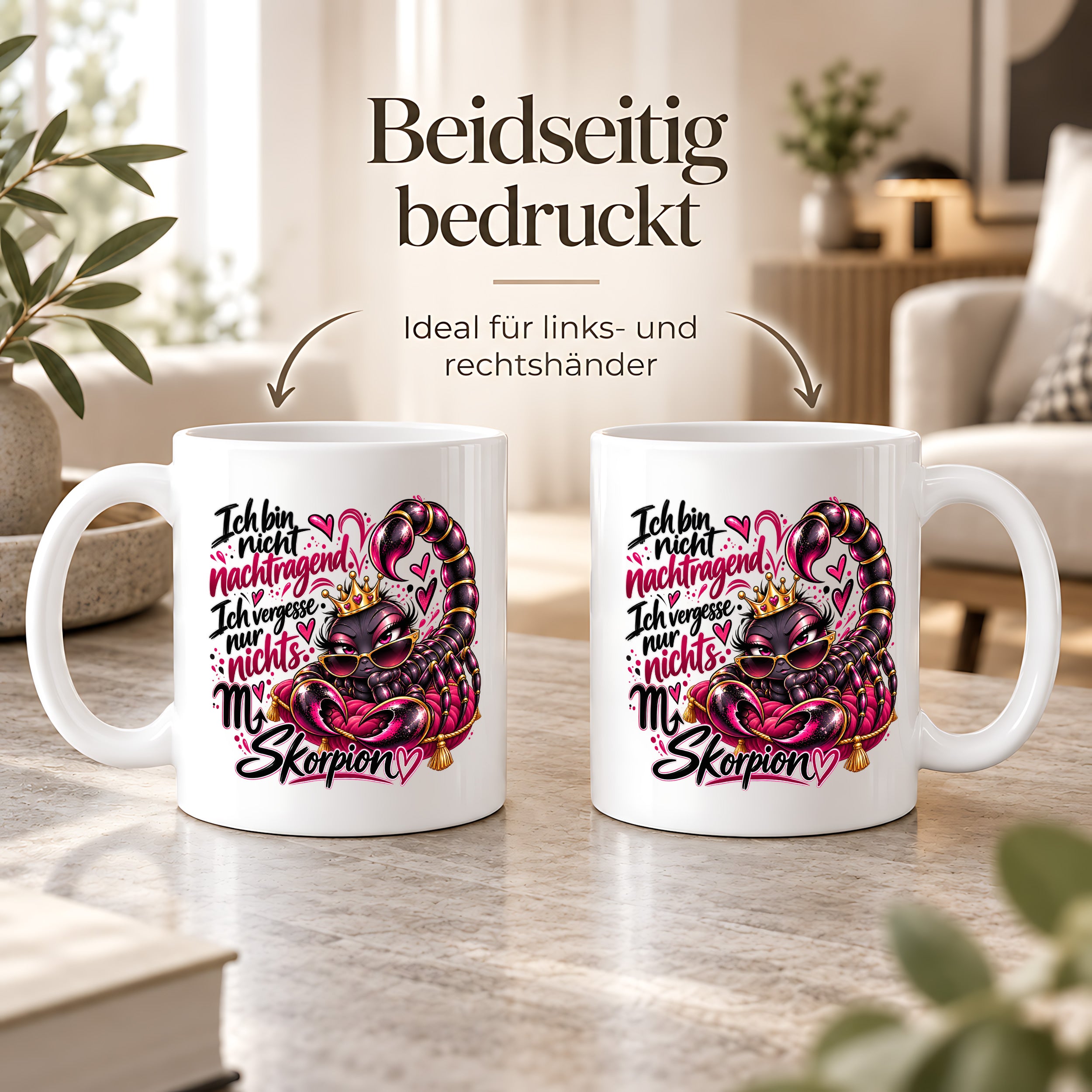 Herzbotschaft Skorpion Tasse – Ich bin nicht nachtragend, ich vergesse nur nichts – Lustige Sternzeichen Tasse mit Skorpion Motiv – Geschenk für Frauen, Freundin und Skorpion Geborene – 330 ml