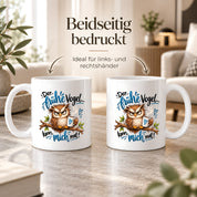 Herzbotschaft Eulen Tasse – Der frühe Vogel kann mich mal – Lustige Kaffeetasse mit mürrischer Eule und Kaffee – Geschenk für Morgenmuffel, Langschläfer, Kaffeeliebhaber, Kollegen und Freunde – 330 ml