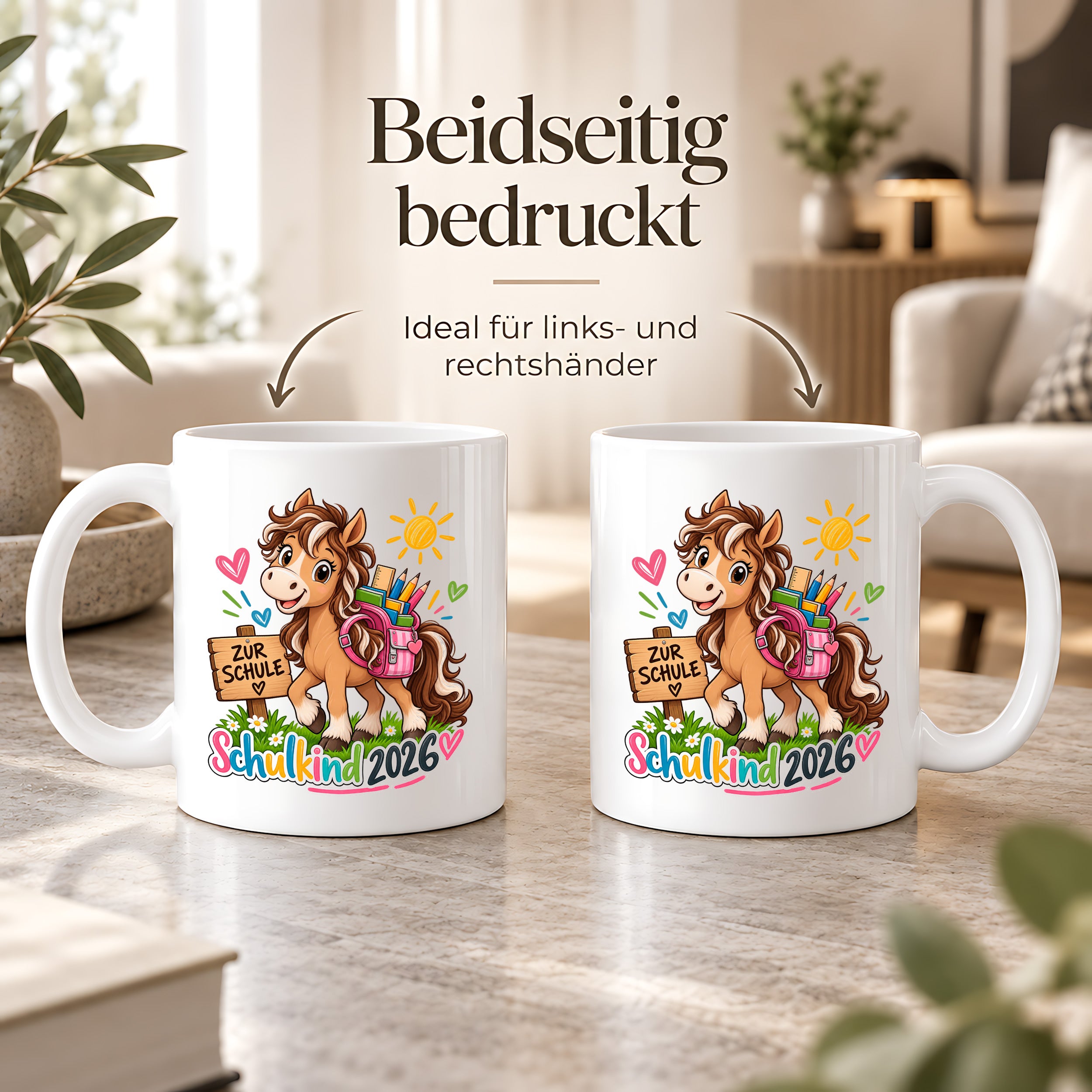 Schulkind 2026 Tasse Pferd Einschulung Geschenk 330 ml Keramiktasse für Mädchen Jungen Schulanfang 1. Schultag