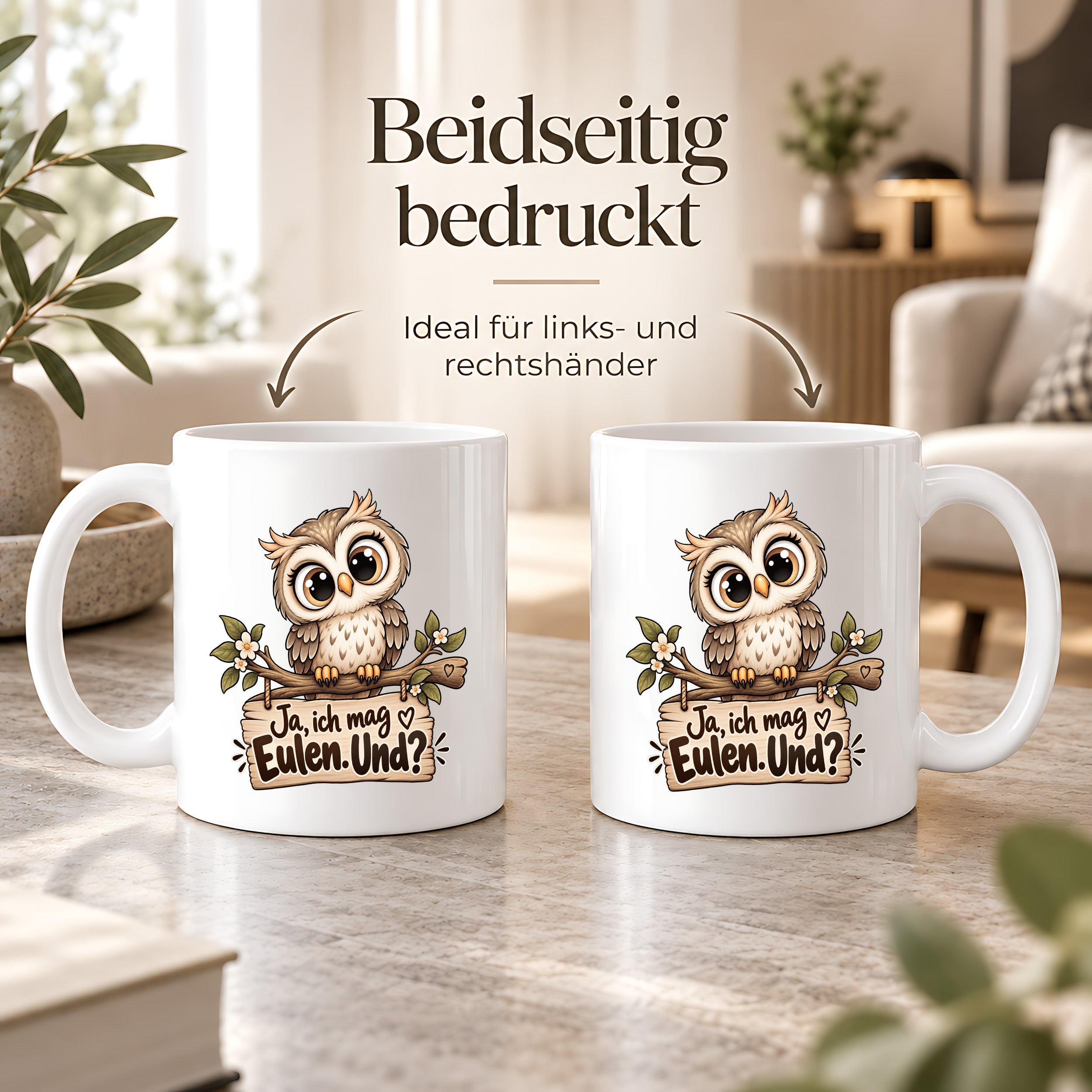 Tasse Eulenfan lustiger Spruch Ja ich mag Eulen Geschenk für Eulenliebhaber Freundin Kollegin Geburtstag Weihnachten 330 ml