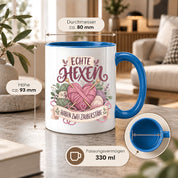Stricken Tasse Echte Hexen haben zwei Zauberstäbe 330 ml Geschenk für Strickerin Wolle Handarbeit Geburtstag Weihnachten