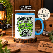 Herzbotschaft Bester Freund Tasse – Glück ist einen besten Freund wie dich zu haben – Kaffeetasse 330 ml mit Freundschaftsspruch und grünem Herz Motiv – Geschenk für besten Freund, Kumpel und Lieblingsmenschen – Freundschaft Geschenkidee
