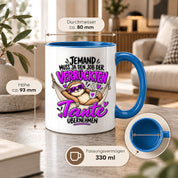 Herzbotschaft Verrückte Tante Tasse – Jemand muss ja den Job der verrückten Tante übernehmen – Lustige Kaffeetasse 330 ml mit Faultier Motiv – Geschenk für Tante, Lieblingstante, Schwester und Schwägerin – Originelle Spruchtasse mit Humor