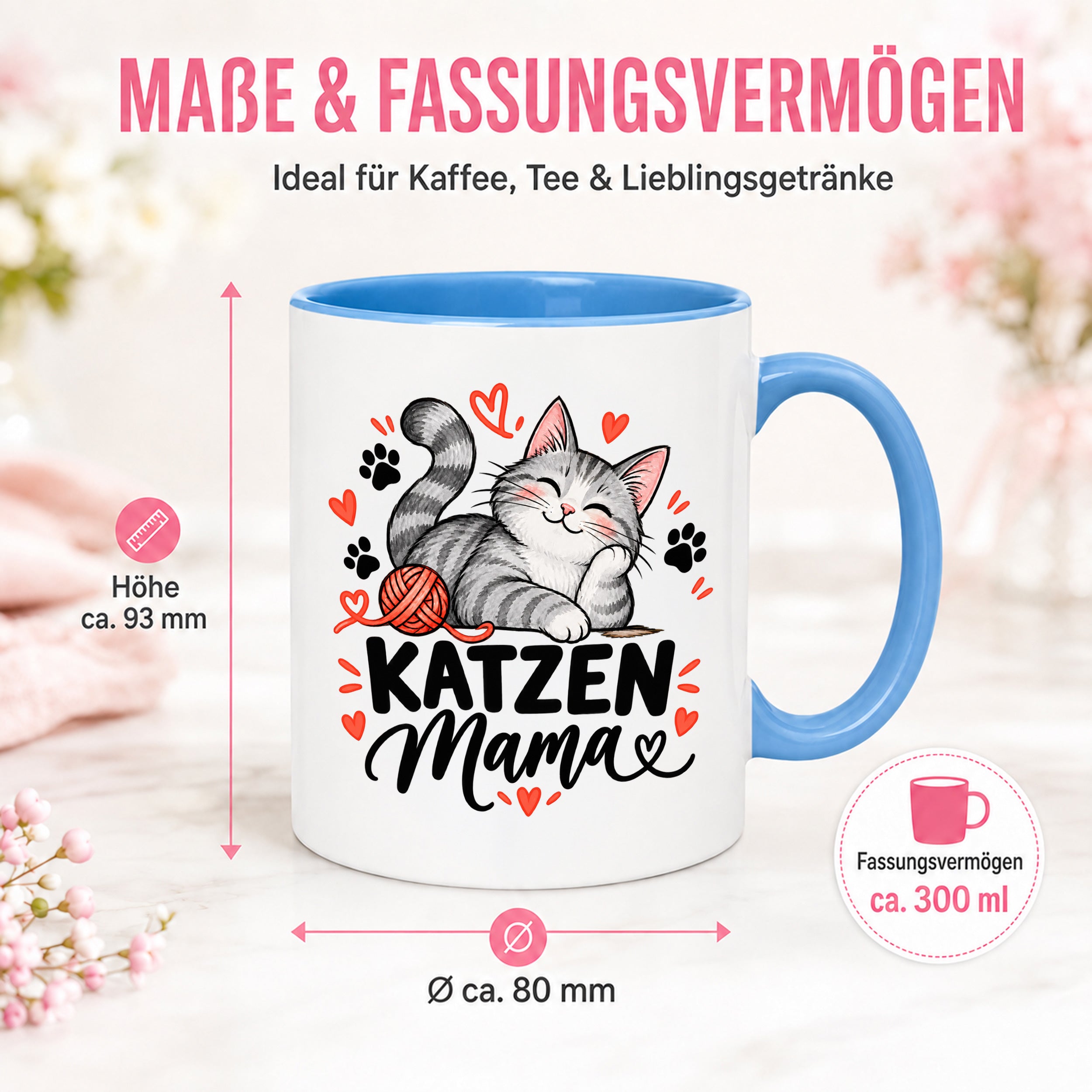 Katzen Mama Tasse Geschenk 330 ml Keramiktasse für Katzenliebhaber Katzenfreundin Geburtstag Weihnachten