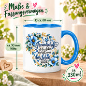 Herzbotschaft Freundschaft Tasse – Freundschaft ist der Anker, der hält, wenn das Leben stürmt – Kaffeetasse mit blauen Blumen und Herzen – Geschenk für beste Freundin, Freund, BFF und Lieblingsmensch – 330 ml