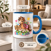 Schulkind 2026 Tasse Pferd Einschulung Geschenk 330 ml Keramiktasse für Mädchen Jungen Schulanfang 1. Schultag