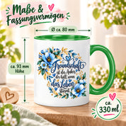 Herzbotschaft Freundschaft Tasse – Freundschaft ist der Anker, der hält, wenn das Leben stürmt – Kaffeetasse mit blauen Blumen und Herzen – Geschenk für beste Freundin, Freund, BFF und Lieblingsmensch – 330 ml
