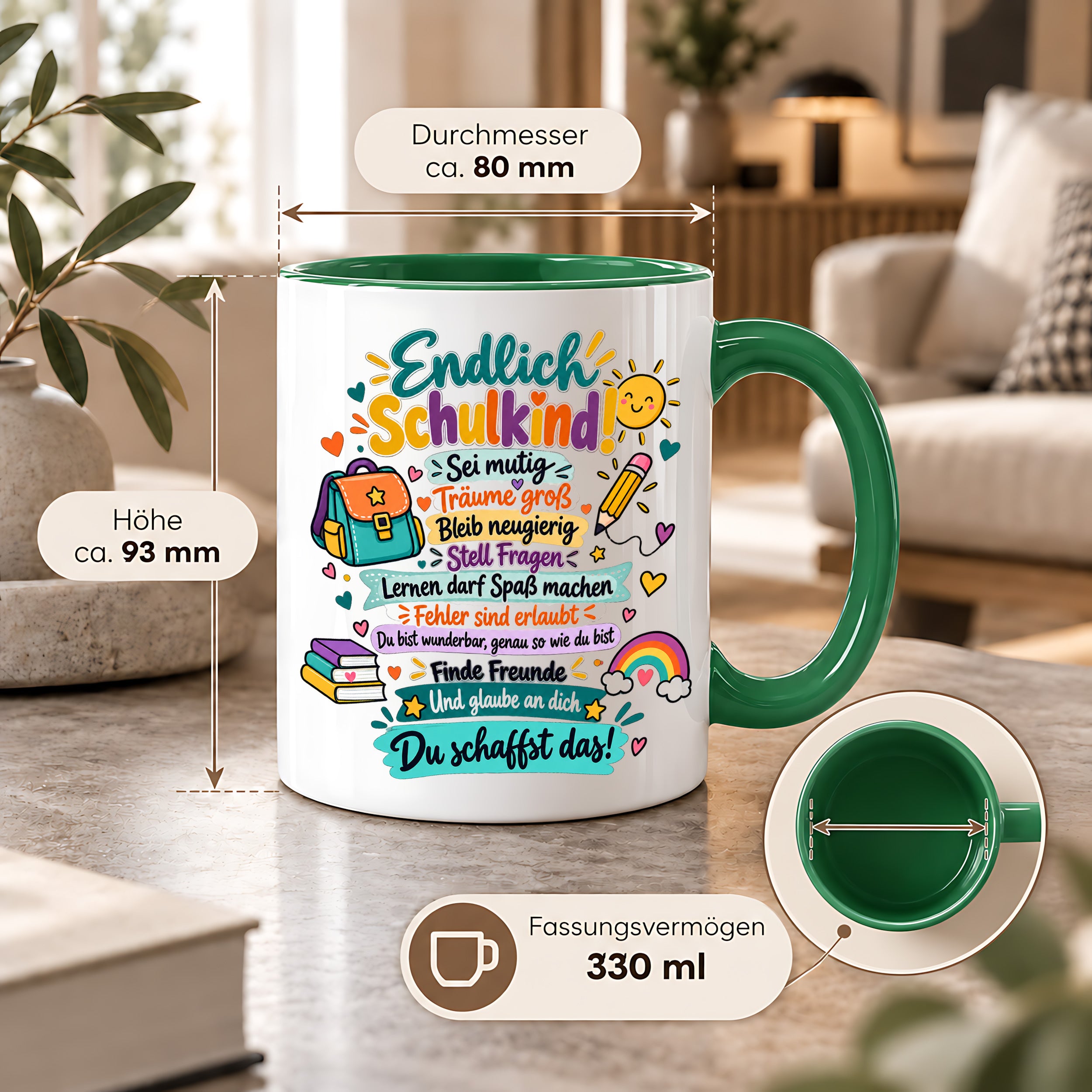 Tasse Schulkind Einschulung Geschenk Mutmacher Schule Schulanfang Kaffeetasse für Mädchen Jungen Geburtstag Schulstart 330 ml