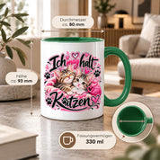 Herzbotschaft Katzen Tasse – Ich mag halt Katzen – Süße Kaffeetasse mit zwei Katzenbabys, Herzen und Pfoten – Geschenk für Katzenliebhaber, Katzenmama, Frauen und Freundin – 330 ml