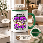 Herzbotschaft Verrückte Tante Tasse – Jemand muss ja den Job der verrückten Tante übernehmen – Lustige Kaffeetasse 330 ml mit Faultier Motiv – Geschenk für Tante, Lieblingstante, Schwester und Schwägerin – Originelle Spruchtasse mit Humor