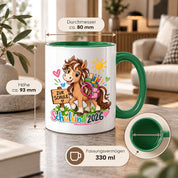 Schulkind 2026 Tasse Pferd Einschulung Geschenk 330 ml Keramiktasse für Mädchen Jungen Schulanfang 1. Schultag