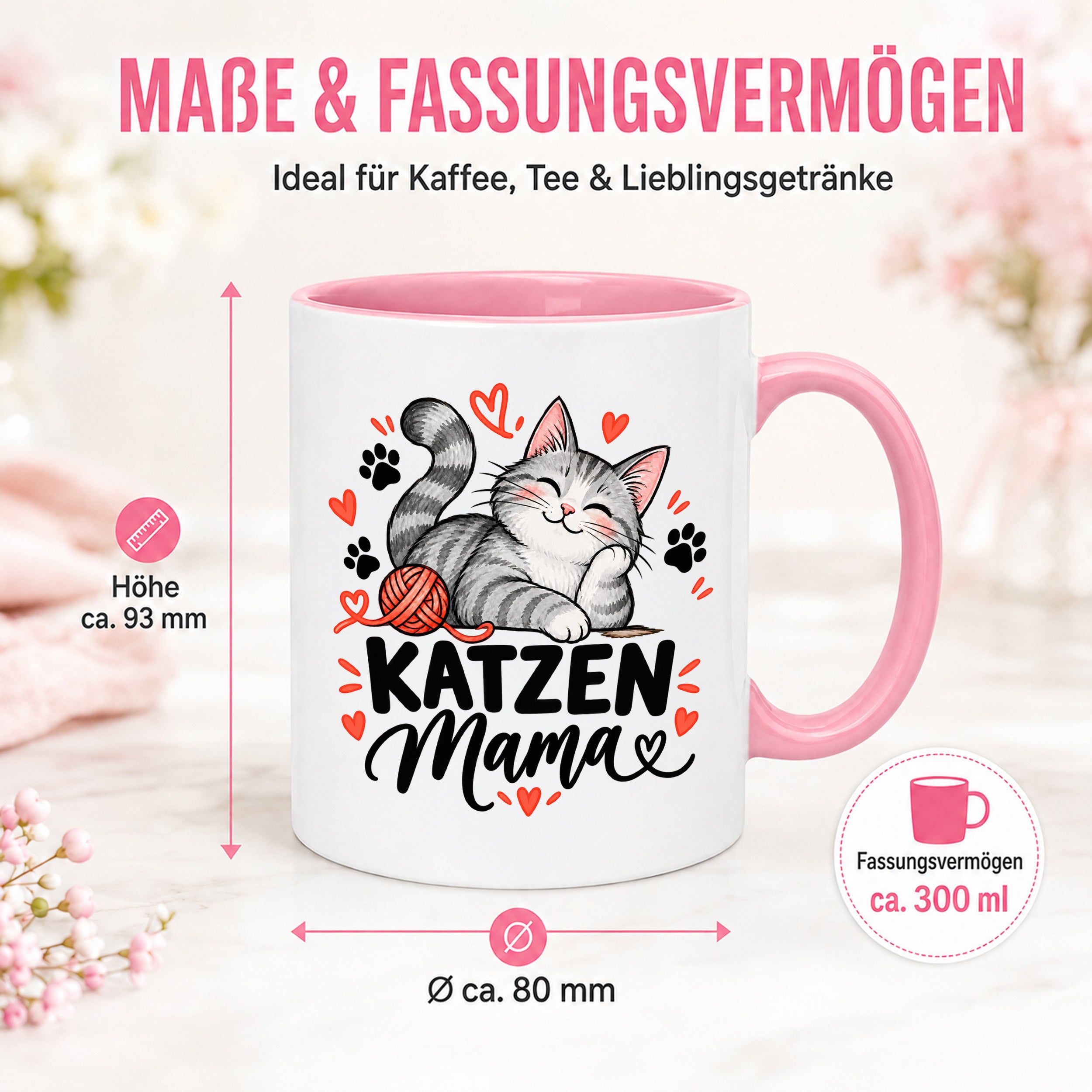 Katzen Mama Tasse Geschenk 330 ml Keramiktasse für Katzenliebhaber Katzenfreundin Geburtstag Weihnachten