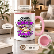 Herzbotschaft Verrückte Tante Tasse – Jemand muss ja den Job der verrückten Tante übernehmen – Lustige Kaffeetasse 330 ml mit Faultier Motiv – Geschenk für Tante, Lieblingstante, Schwester und Schwägerin – Originelle Spruchtasse mit Humor