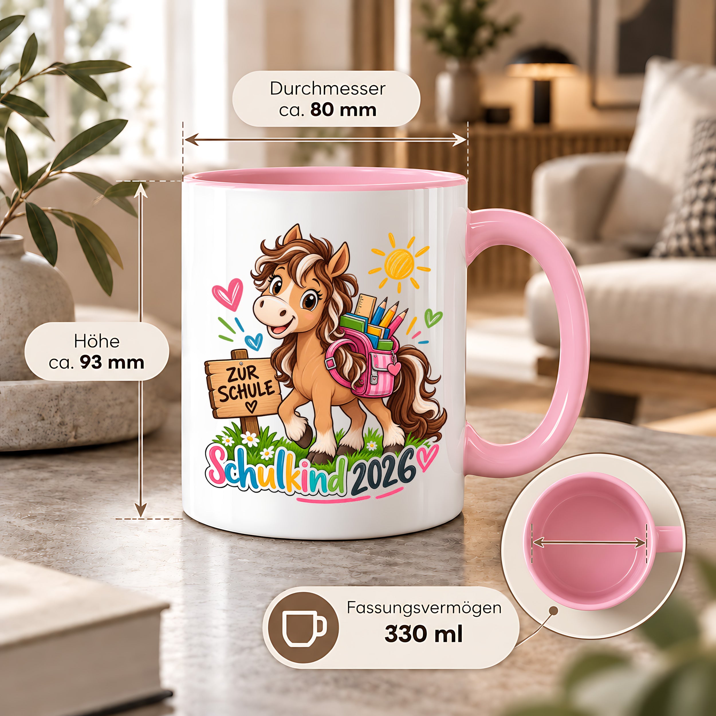Schulkind 2026 Tasse Pferd Einschulung Geschenk 330 ml Keramiktasse für Mädchen Jungen Schulanfang 1. Schultag