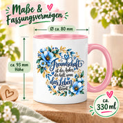 Herzbotschaft Freundschaft Tasse – Freundschaft ist der Anker, der hält, wenn das Leben stürmt – Kaffeetasse mit blauen Blumen und Herzen – Geschenk für beste Freundin, Freund, BFF und Lieblingsmensch – 330 ml