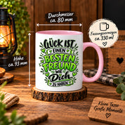 Herzbotschaft Bester Freund Tasse – Glück ist einen besten Freund wie dich zu haben – Kaffeetasse 330 ml mit Freundschaftsspruch und grünem Herz Motiv – Geschenk für besten Freund, Kumpel und Lieblingsmenschen – Freundschaft Geschenkidee
